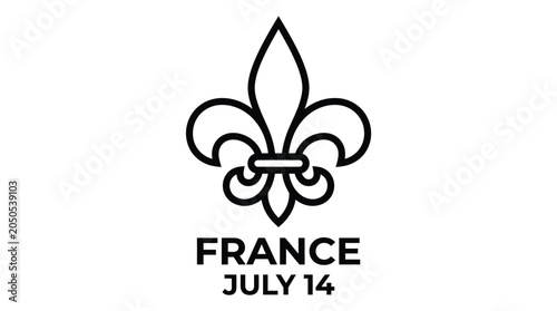 The fleur-de-lis emblem represents the national heritage of France during the annual Bastille Day celebration observed on the fourteenth of July with historical culture.