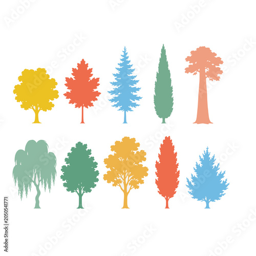 Quadro su tela Colorful tree silhouettes vector set for brochure design and outside nature proj