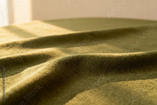 Sunlit Olive Green Fabric Texture with Soft Shadows