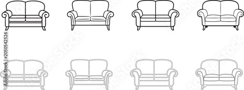 Sofa Outline and Tracing Worksheet Set for Kids Educational Coloring Activity Vector Collection