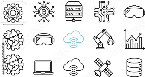 Obraz na płótnie Modern digital technology industry four zero line art vector icons set featuring