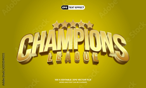 Luxury Gold Champions League 3D Text Effect Vector Design