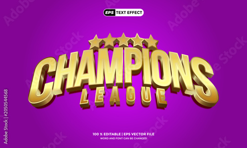Luxury Gold Champions League 3D Text Effect Vector Design