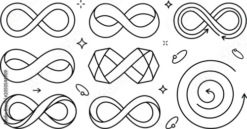 Fotografie Infinity symbol and endless loop vector line icons set featuring geometric mobiu