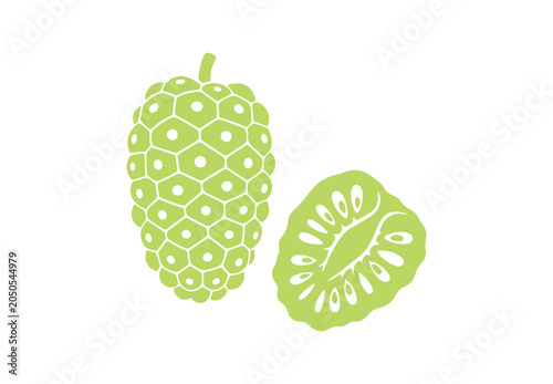 Custard apple cut into slices. Isolated noni fruit on a plain white background stock illustration on white.

