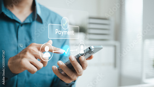 Bild auf Leinwand Secure mobile payment and digital transaction concept with smartphone verification and fund transfer interface