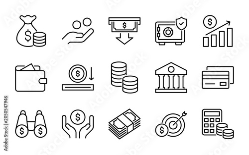 Obraz na plátne Finance line icons set vector illustration. Editable stroke