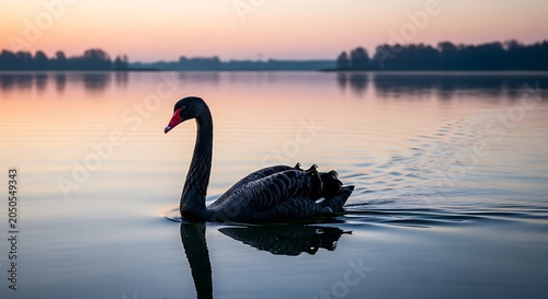 Black Swan Elegance - A Serene Moment on the Water.