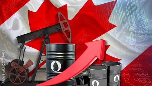 Schilderij op canvas Canadian crude oil production and prices surge dramatically with an upward red a
