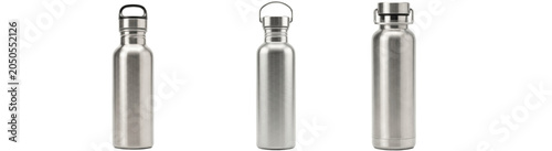 Tableau sur toile A Set of stainless steel reusable water bottles with loop caps, sleek insulated