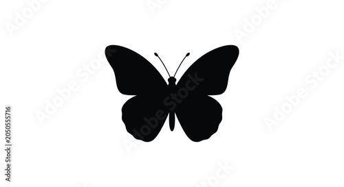 Bild auf Leinwand Black Butterfly Silhouette On White Background Minimalist Insect Shape