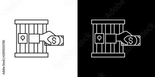 Bild auf Leinwand Hand passing dollar money bill through prison bars vector icon representing brib