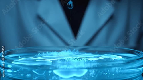 Biotechnology Research with Pipette and Blue Petri Dish