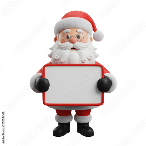 3D Render of Santa Claus Holding a Blank Sign