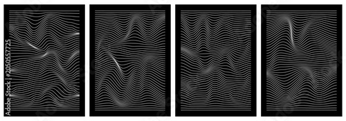 geometric shapes line sport poster background vector set, cover template with vibrant perspective line wave in motion, Ideal design for social media