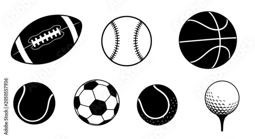 Quadro su tela Collection of Popular Sports Balls Icons - American Football, Baseball, Basketba