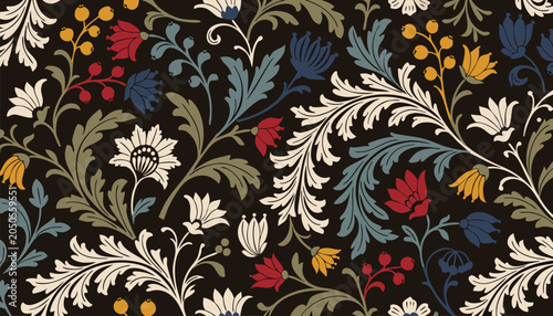 Quadro su tela Vintage Floral William Morris Style Ornate Seamless Pattern Background