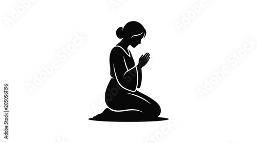 Canvas Print praying woman silhouette on white background faith spirituality religion meditat