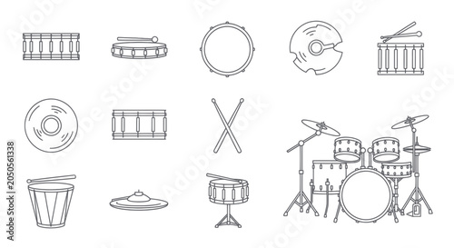 Tablou pe pânză Drum Set Icons and Illustrations: Musical Instruments Collection
