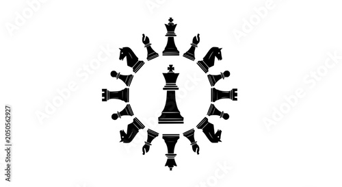 Bild auf Leinwand Circular chess pieces arrangement with king in center, strategy concept