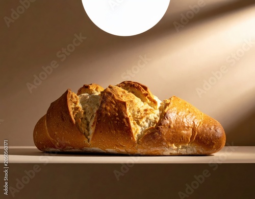 Freshly Baked Artisan Bread on a Neutral Surface with Warm Light