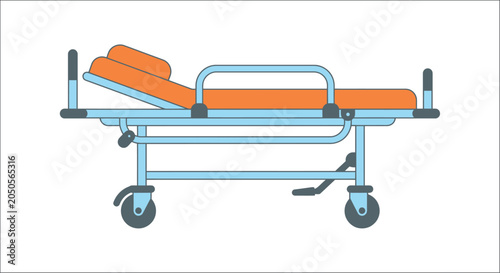 Foto Hospital Stretcher With Orange Padding Flat Vector Illustration On White Backgro