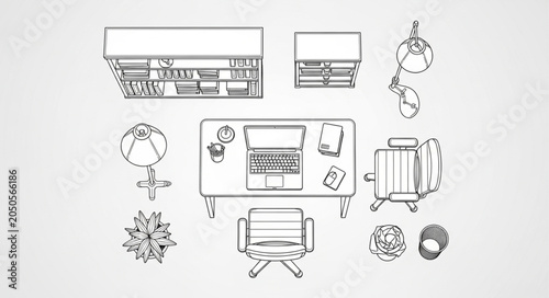 Top View Architectural Drawing of a Modern Office Space Layout.