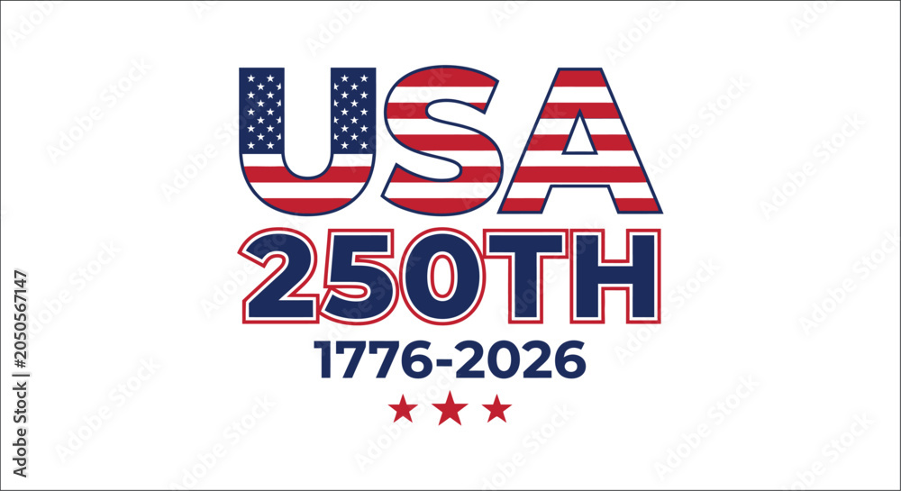 Fototapeta premium Usa Two Fifty Text With Stars A Patriotic Vector Illustration On White Background