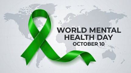 World mental health day awareness green ribbon