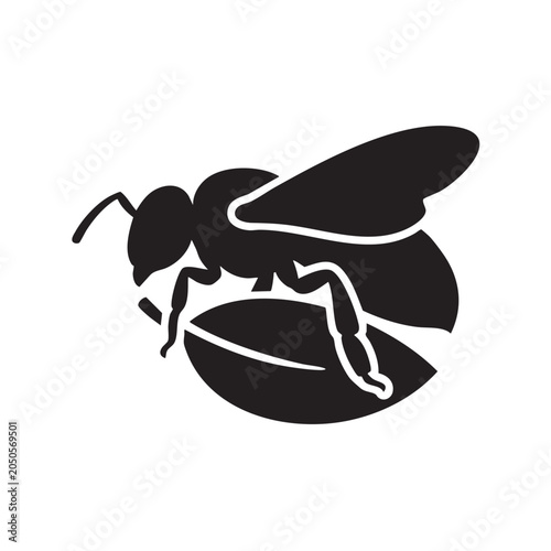 Leafcutter Bee Carrying Leaf Glyph Icon Black Silhouette Flat Design Vector