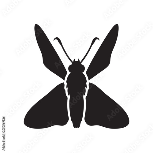 Skipper Butterfly Glyph Icon Black Silhouette Delta Wing Pose Flat Design Vector