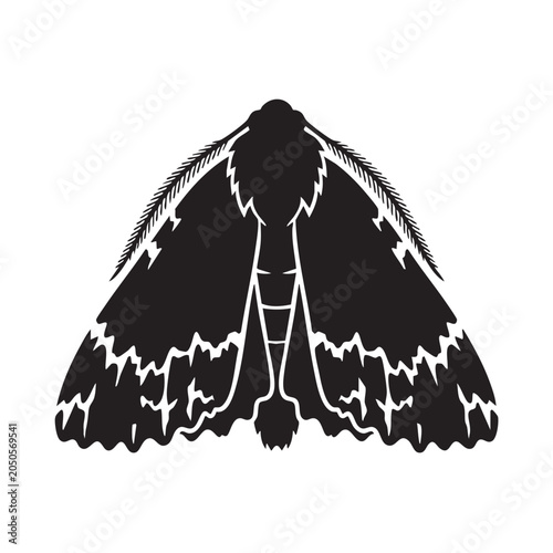 Underwing Moth Resting Glyph Icon Black Silhouette Bark Camouflage Flat Design Vector