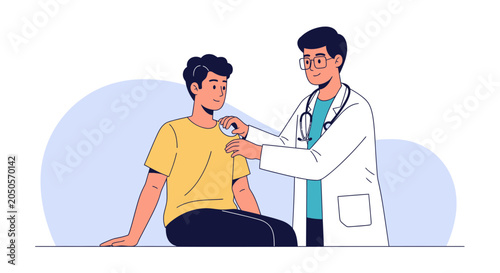 Doctor examining patient, healthcare consultation, medical checkup illustration