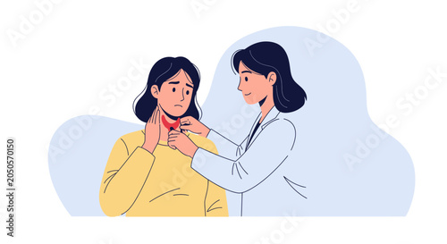 Doctor Examining Patient's Thyroid Gland. Medical Illustration. Health Care Concept.