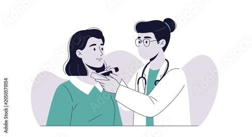 Doctor examining patient's throat with otoscope in medical consultation