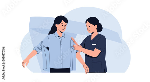 Doctor giving vaccination to patient, healthcare and medical treatment flat illustration