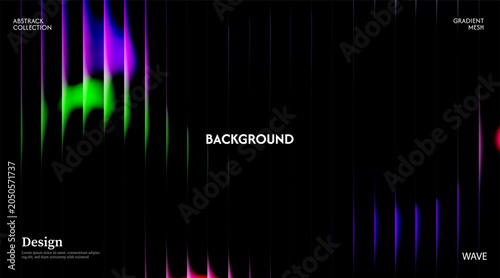 Abstract dark purple green glossy background with striped effect. Refraction of wavy striped glass.