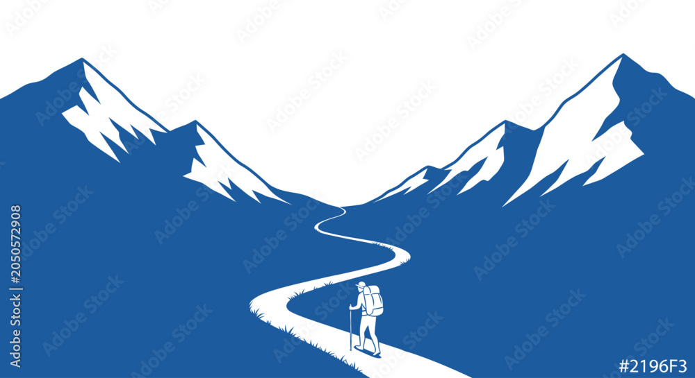 Fototapeta premium Person hiking on mountain trail path.