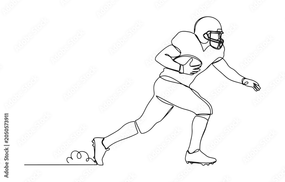 Fototapeta premium Rugby player, forward with ball set one line art.