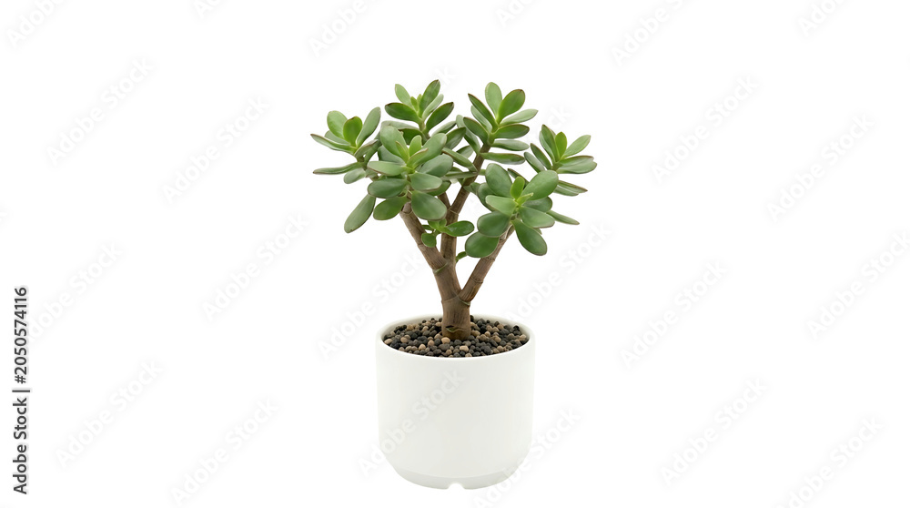 Fototapeta premium Small jade plant in white ceramic pot isolated on transparent PNG background, indoor succulent decoration and houseplant concept