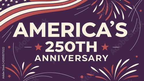 Quadro su tela American Independence Day graphic style with flag-inspired lettering, festive fireworks and commemorative semiquincentennial celebration theme