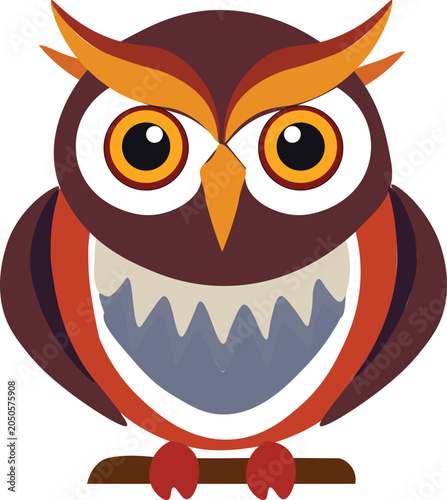 Stylized Owl Vector Illustration With Brown And Orange Color Palette