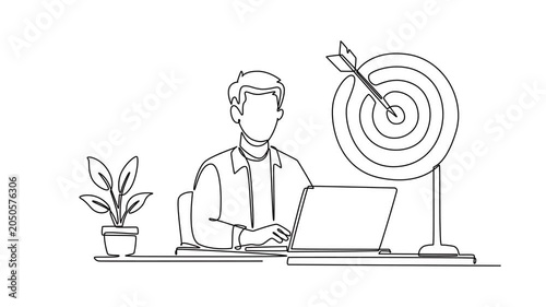 Staying focused and productive to achieve success.Leaders concept. Single line draw design. Full length animation illustration. High quality 4k footage