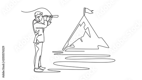 Staying focused on long-term goals and achievements.Leaders concept. Single line draw design. Full length animation illustration. High quality 4k footage