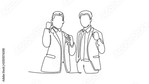 Strong leaders build confidence and inspire teamwork.Leaders concept. Single line draw design. Full length animation illustration. High quality 4k footage