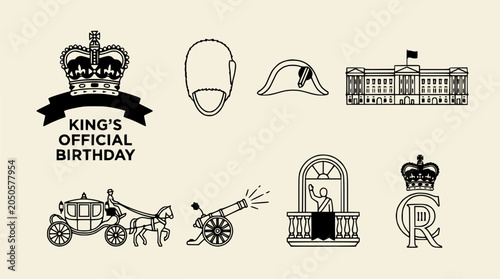 Φωτογραφία British Royal Icons: Crown, Buckingham Palace, Carriage, Soldier Hat, Cannon