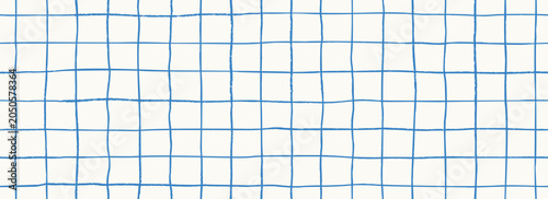 Hand drawn square grid seamless pattern. White blue repeated doodled checkered background. Sketch thin checker paper texture. Pencil drawn journal sheet notebook template. Vector line planer page