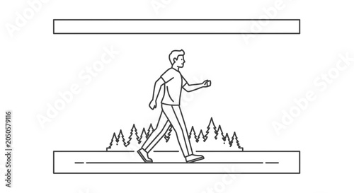 Man walking in nature, healthy lifestyle, outdoor activity, simple line art animation