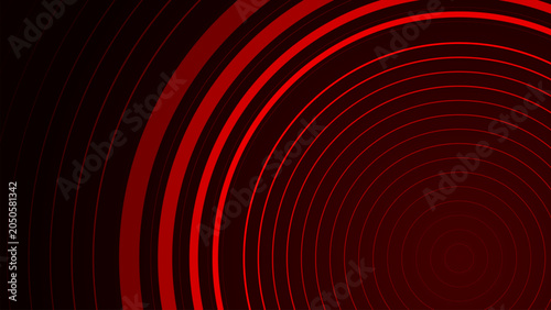 Abstract Red Concentric Circles on Black Background Vector Art