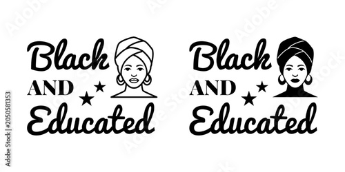 Obraz na plátně Two portraits of women with headwraps and the text Black and Educated for Junete
